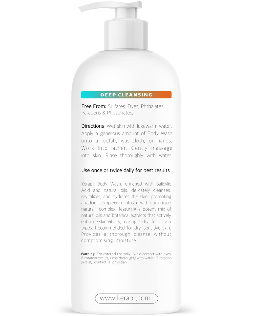 KERAPIL Exfoliating Body Wash with Salicylic Acid, Unscented, 16 fl oz