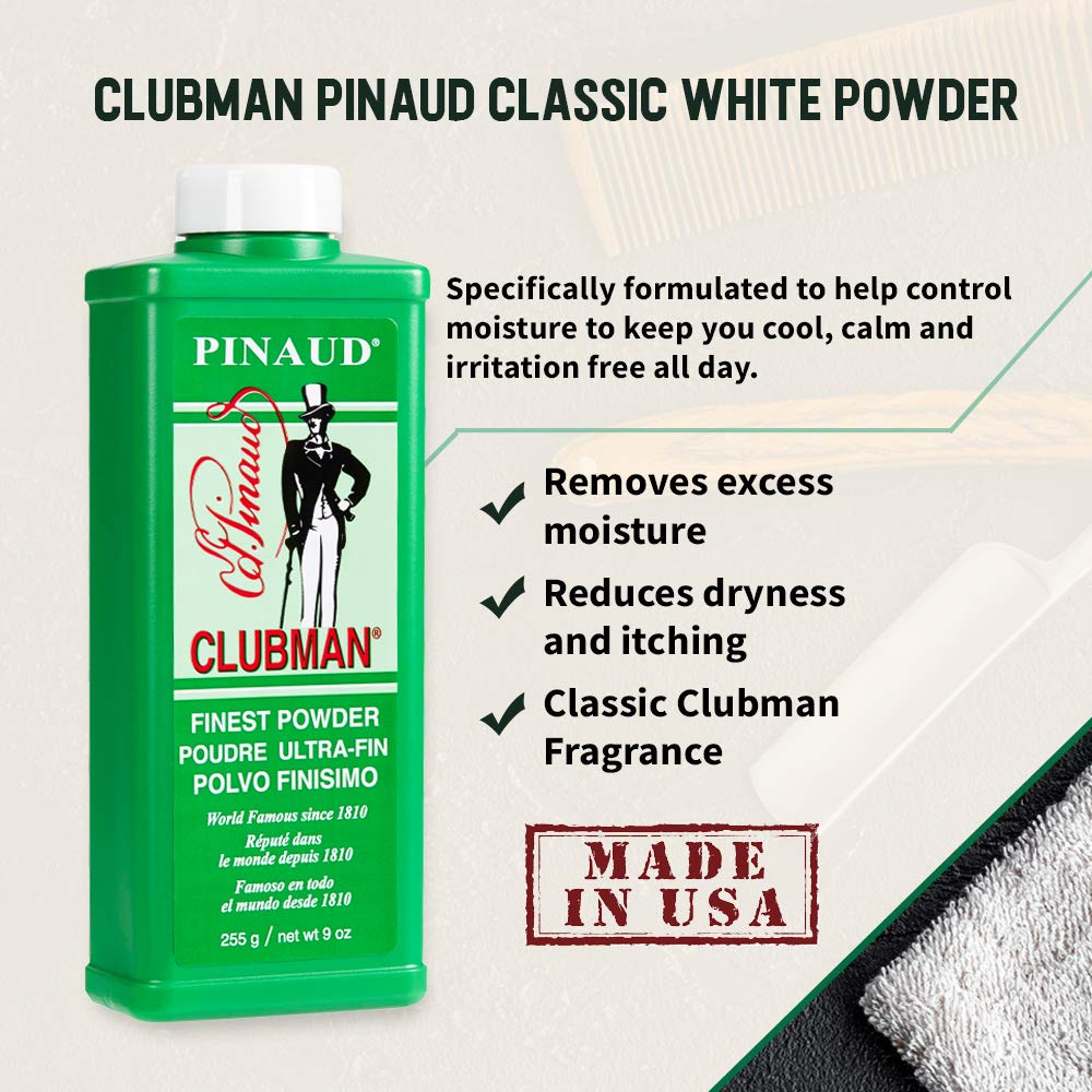 Clubman Pinaud Finest Powder, Classic White Powder for Men, Protection Against Sweat and Body Odor, 9 Oz X 2 Packs