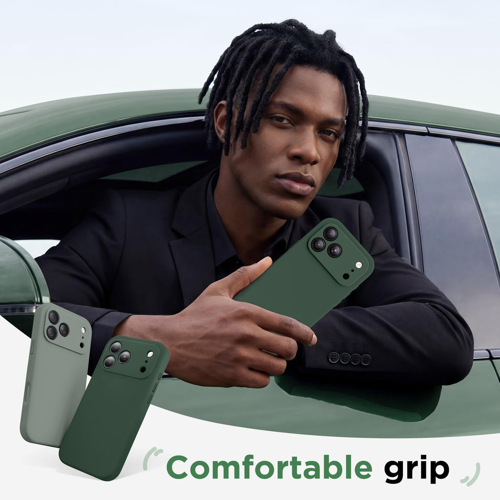 BERFY for iPhone 17 Pro Max Case, Compatible with MagSafe, Built-in Glass Screen Protector, Camera Protection, Shockproof Full Body Phone Case 6.9", Silicone Green