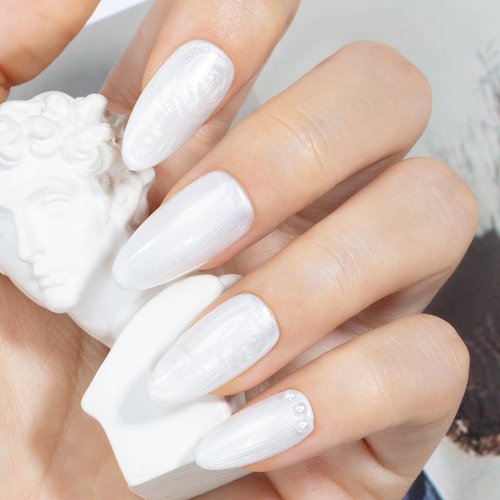 MAYCHAO Pearl Gel Nail Polish, 15ML Pearlescent Shell Shimmer Mermaid White Gel Polish Swirl Thread Effect Soak Off UV LED Lamp Curing for Nail Art Manicure Salon DIY at Home, 0.5 OZ