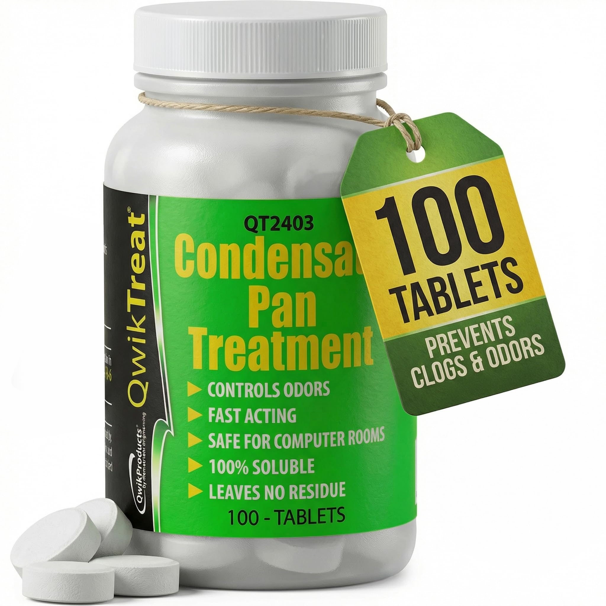QwikTreat AC Pan Tablets & HVAC Drain Line Cleaner | Condensate Drain Pan Treatment Tabs | Remove Air Conditioner Pipe Clogs, Algae, & Control Odors for Effective Maintenance (100 Tabs)