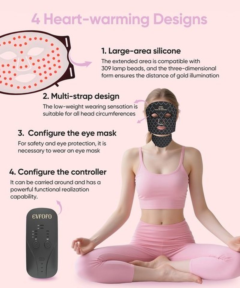EVFOFO Red Light Therapy Mask for Face and Neck, 7-Color LED Face Mask Light Therapy with 850nm NIR -Professional Red Light Therapy for Face, Skin Rejuvenation, Anti-Wrinkle & Firming at Home