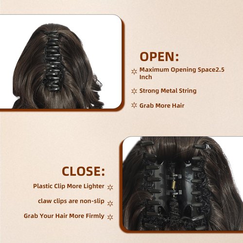 Tiklans Black Ponytail Extension, 9" Short Claw Clip in Ponytail Hair Extensions Hair Piece Natural Soft Synthetic Curly Wavy Pony Tail Hair Pieces for Women (Black Brown)