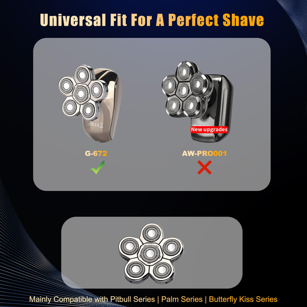 Lnauy 6D Blade Replacement Head, Compatible with Aidallswellup G-672 Hade Razor, 5 in 1 Skinny Electric Razor Blade Spare Part 360° Skull Blade for AW Head shaver for Men, Gunmental
