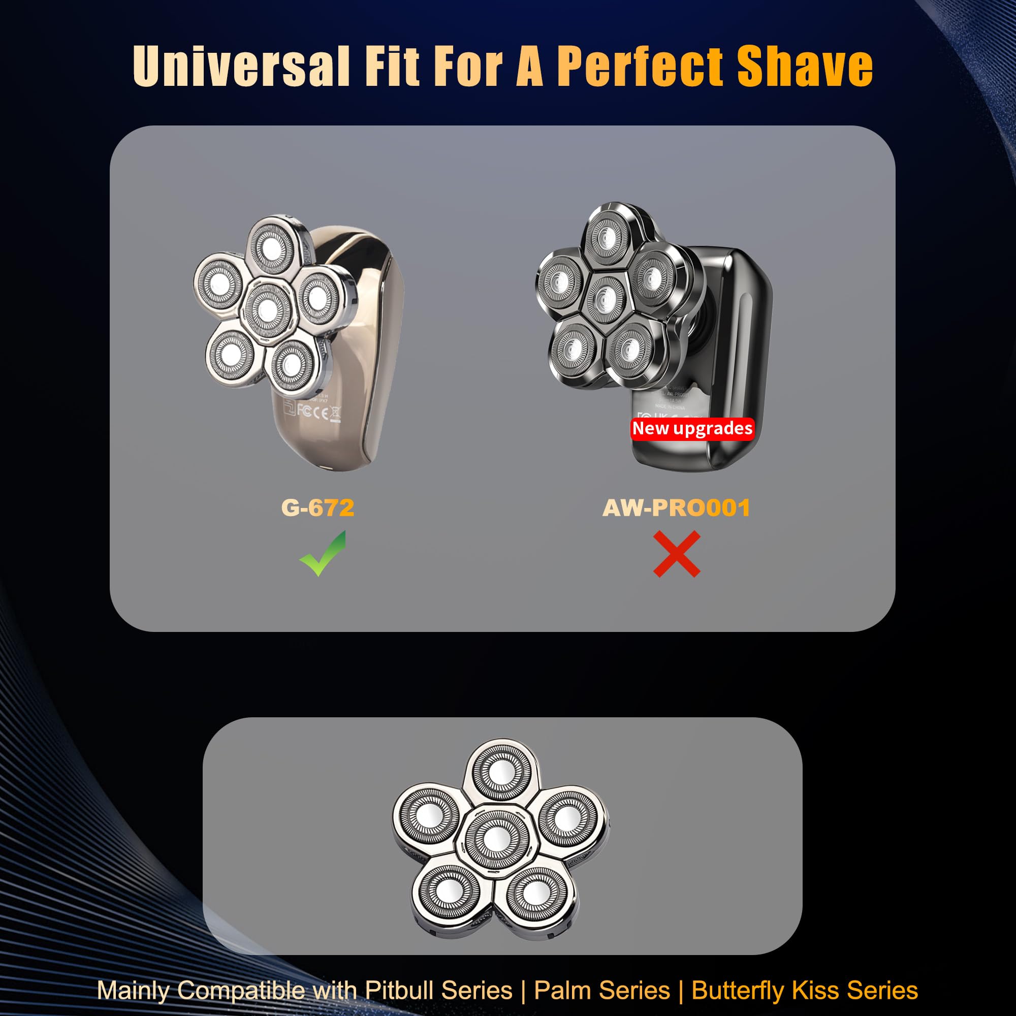 Lnauy 6D Blade Replacement Head, Compatible with Aidallswellup G-672 Hade Razor, 5 in 1 Skinny Electric Razor Blade Spare Part 360° Skull Blade for AW Head shaver for Men, Gunmental