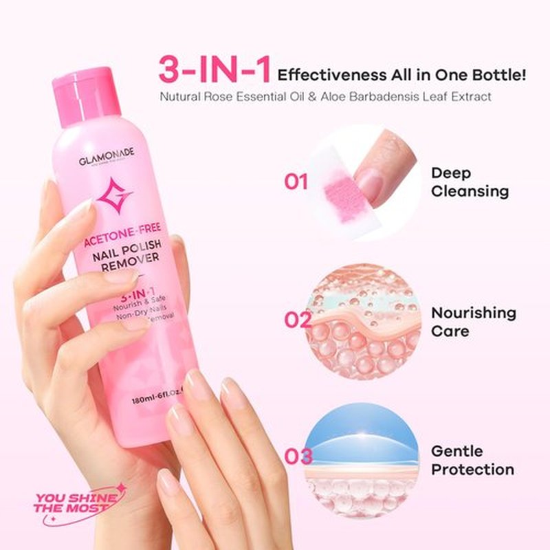 Glamonade Gel Nail Polish Remover: Professional Soak off Gel Polish Remover for Nails for Removal of Gel Polish Nail Tips Glitter Polish for Home Salon | Natural Rose Seed Oil, 6 Fl Oz