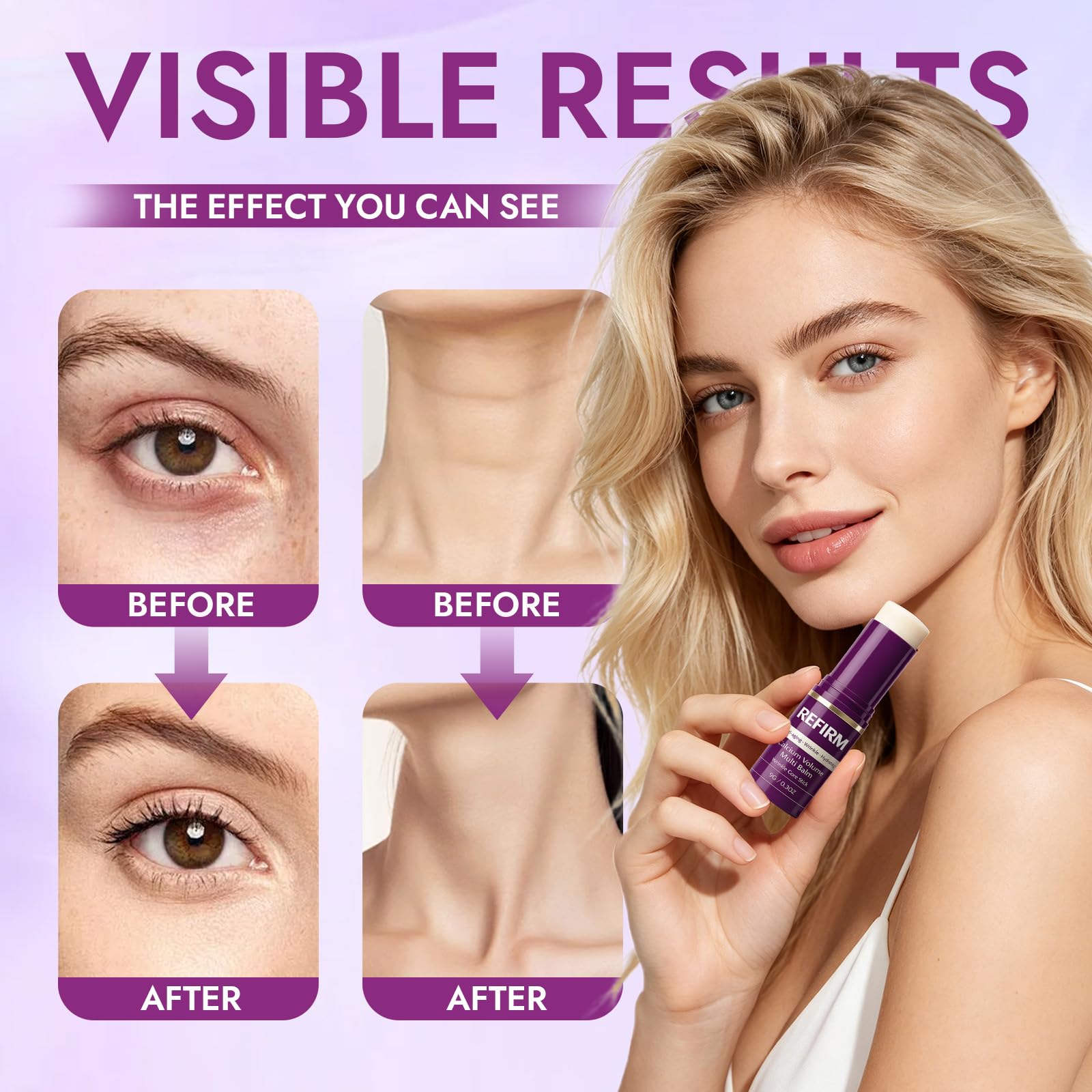 Refirm Calcium Multi Balm Stick – with Collagen, Hyaluronic Acid & Vitamin E, Hydrating & Smoothing Face Balm, Moisturizing Wrinkle Care Stick for Lips, Eyes & Neck, Portable Skincare