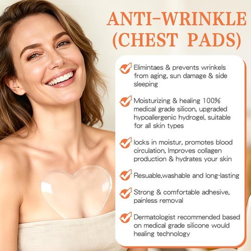 2 Pcs Silicone Chest Wrinkle Pads, Reusable Overnight Anti Wrinkle Patches, Neck Tape Lifting Invisible Anti Chest Wrinkles Chest Pads, An-ti Aging Silicone Patches For Wrin-kles, (1.5 Month Supply)