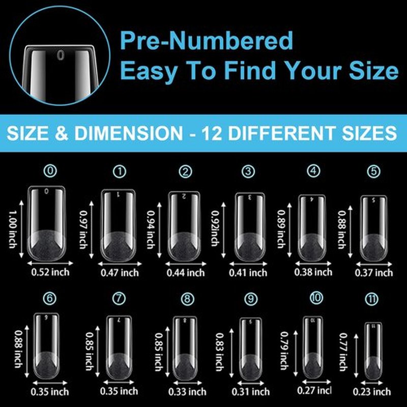 BlueZOO Medium Square Gel Nail Tips 600Pcs 12 Sizes Kit, Tapered Pre-etching Square Press On Nails for Extension Manicure Easy DIY Art Home Salon Supplies Full Cover Half Matte Acrylic Nails Tip Women