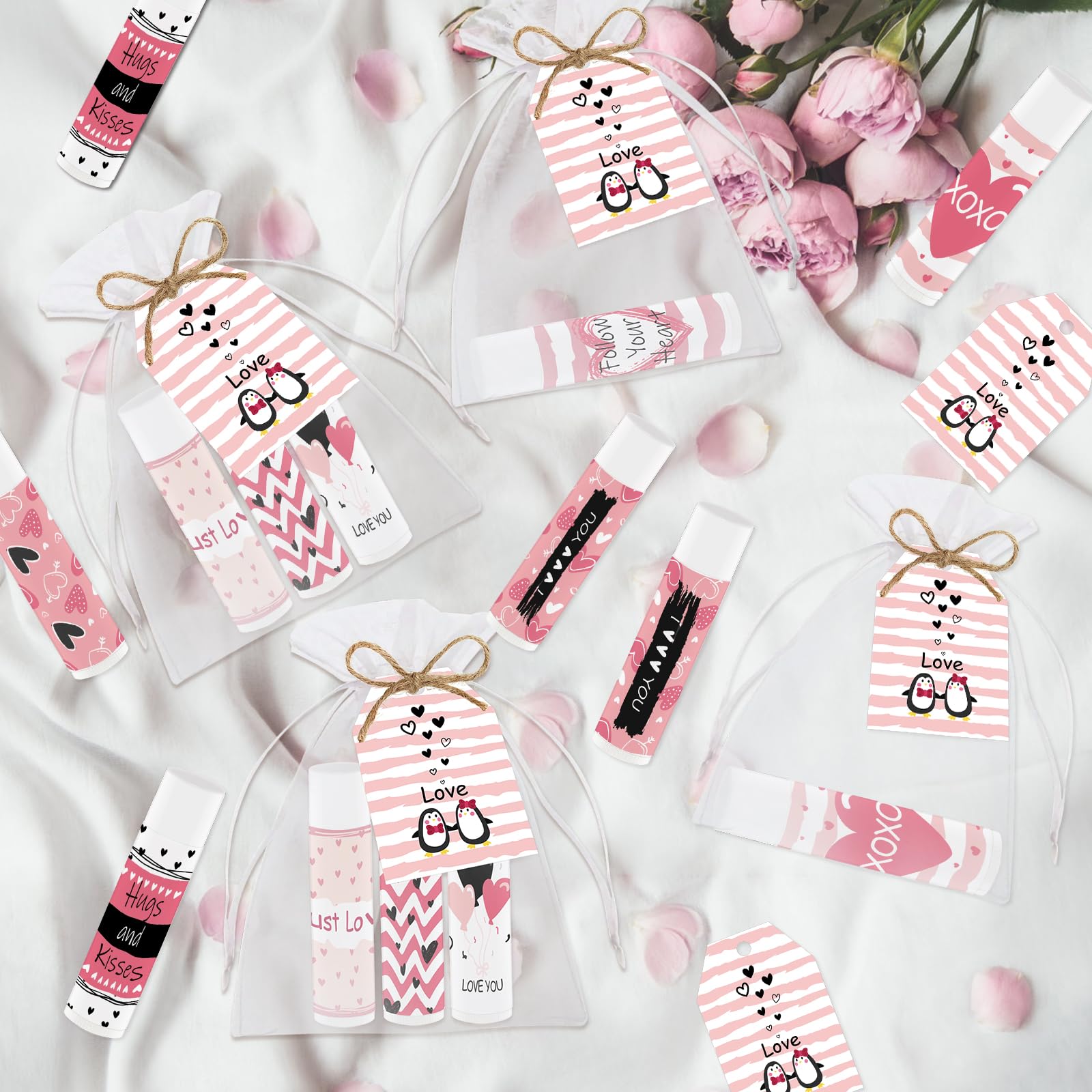 50 Pcs Valentine's Galentine's Day Gifts Lip Balms Bulk for Women Valentines day Lip Care Moisturizing Gift Favors Stuffers Birthday Party Supplies Decorations (pink heart)