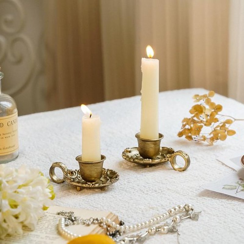 NIKKY HOME Gold Taper Candle Holders - Vintage Metal Candlestick Set of 2 for Elegant Table Decor