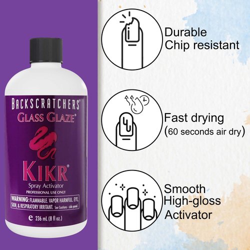 Backscratchers Extreme Glass Glaze Kikr Spray Activator - Quick Dry Nail Resin Mist - 8 Fluid Ounce