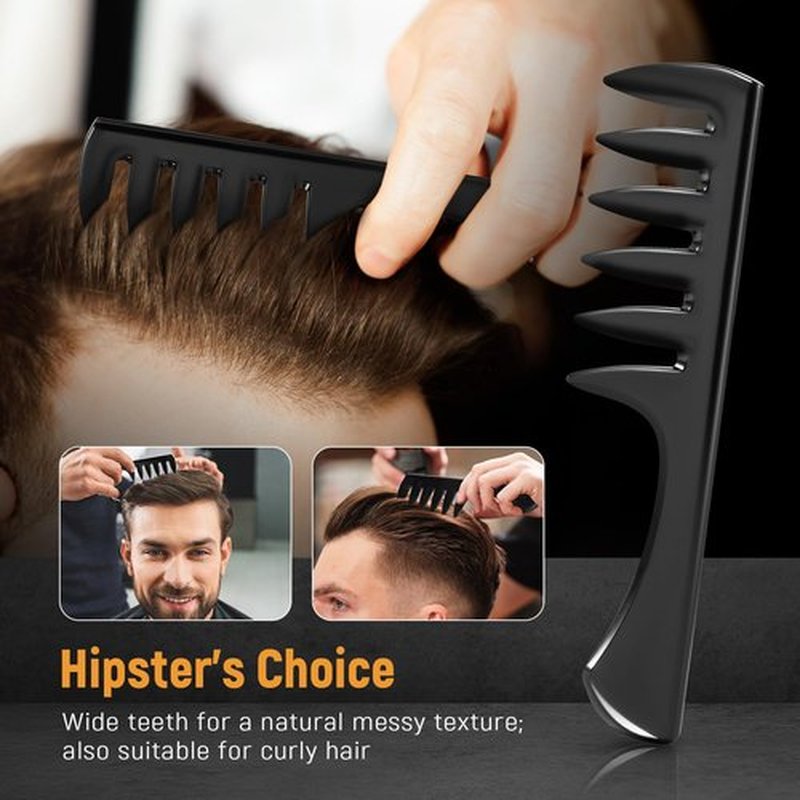 3Pcs Hair Styling Combs Set for Men, Black Barber Wide Tooth Texture Comb for Quiff, Pompadour, Slick Back, Fauxhawk, Undercut