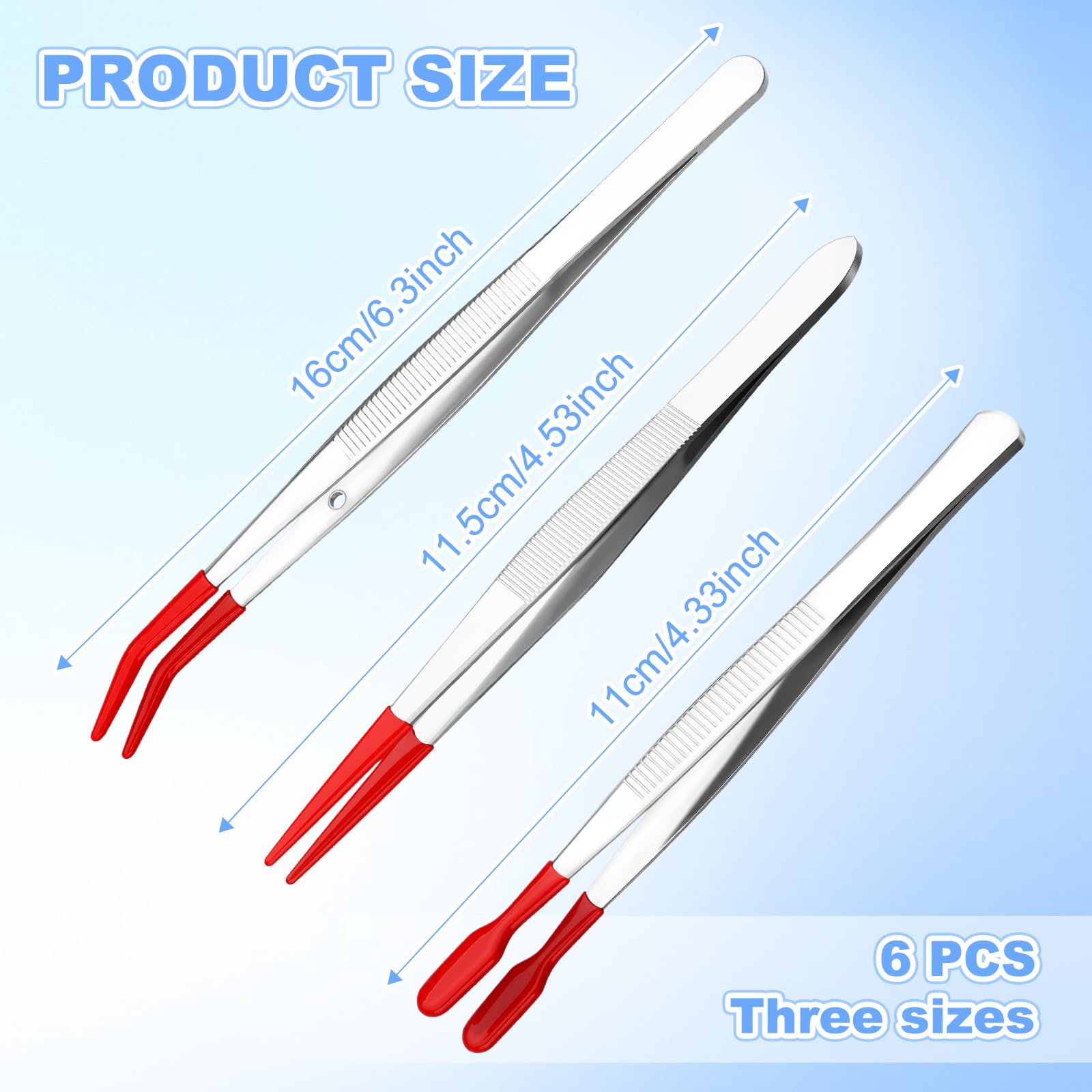 6 PCS Tweezers with Rubber Tips Set, PVC Coated Precision Tweezers, Rubber Straight Tip Tweezer Rubbers Flat Tip and Long Bent Tweezer for Craft Jewelry Beads Lab Industrial Stamps, Red