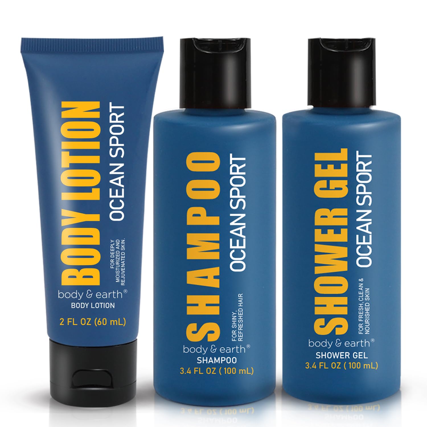 Body & Earth Gift for Men 3pc Fresh Ocean Scented Bath Set Gift Sets for Man Travel Size Toiletries for Men Birthday Gifts for Him Mens Lotion Care Package for Man Christmas Gifts for Husband