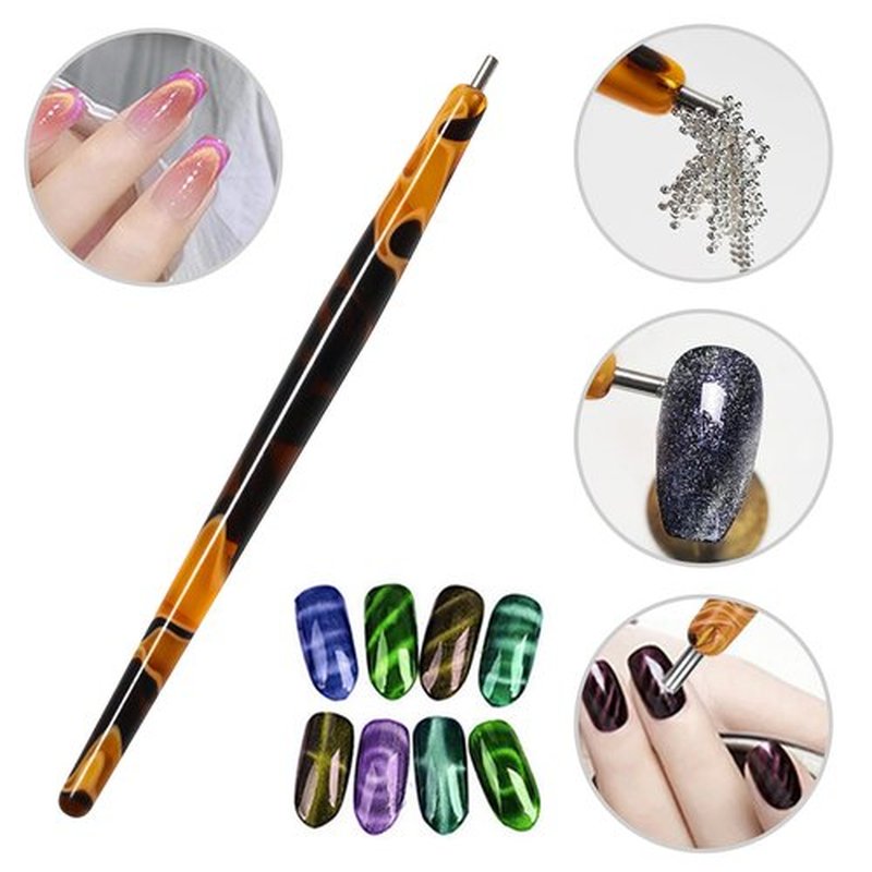 SILPECWEE 10Pcs Cat Eye Magnet for Nails Gel Nail Polish Magnet Wand Strong Magnetic Nail Polish Double-Headed Magnets Sticks Cat Eye Nail Design Tools Nail Art Accessories