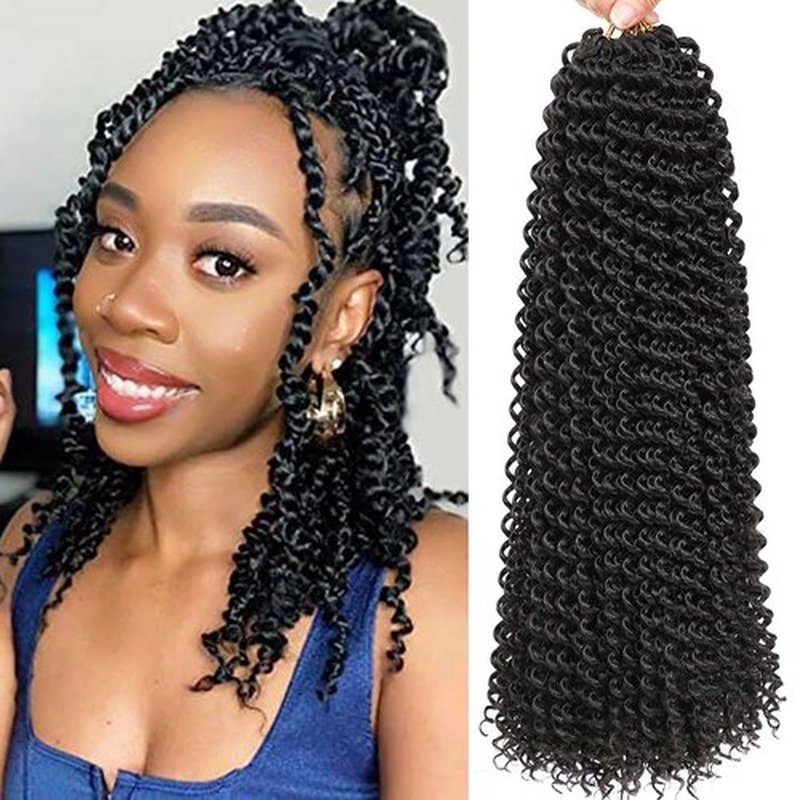 Ahrencan Passion Twist Hair-14 Inch 7 Packs Water Wave Crochet Hair,Black Curly Wrapping Hair For Women Braiding Passion Twist/Butterfly Locs/Spring Twists Crochet Braids(14 Inch, 1B#)