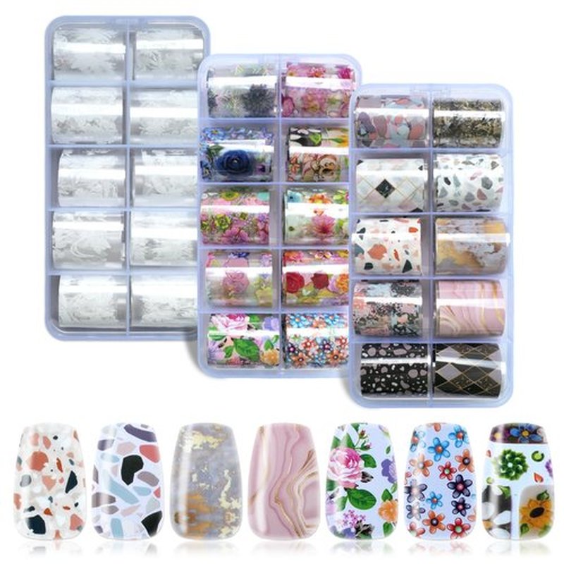 Lifextol Nail Foil Transfer Nail Art Stickers, 30 Rolls Deco Nail Foil Transfer Sheets for Fake Nail Tips Nail Transfer Foil for Nail with Butterfly, Marble Nail Foil Stickers for Press on Nails