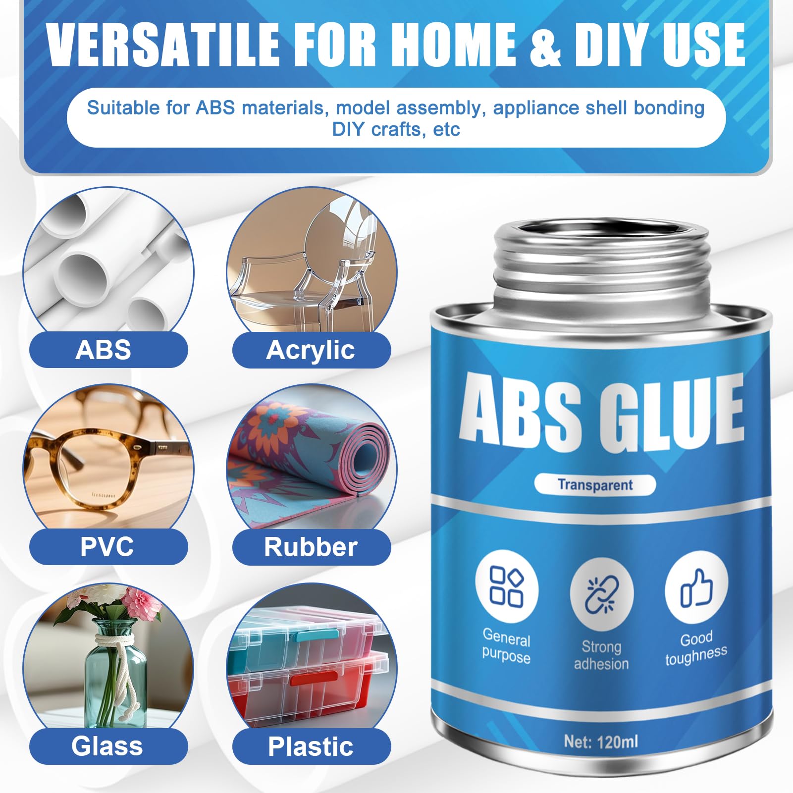 kuailaya ABS Glue, Glue for Plastic ABS Cement High Bonding Strength Waterproof High Versatility for Bonding PP ABS PVC Acrylic Miniatures Model Craft and Other Plastic, 120ml