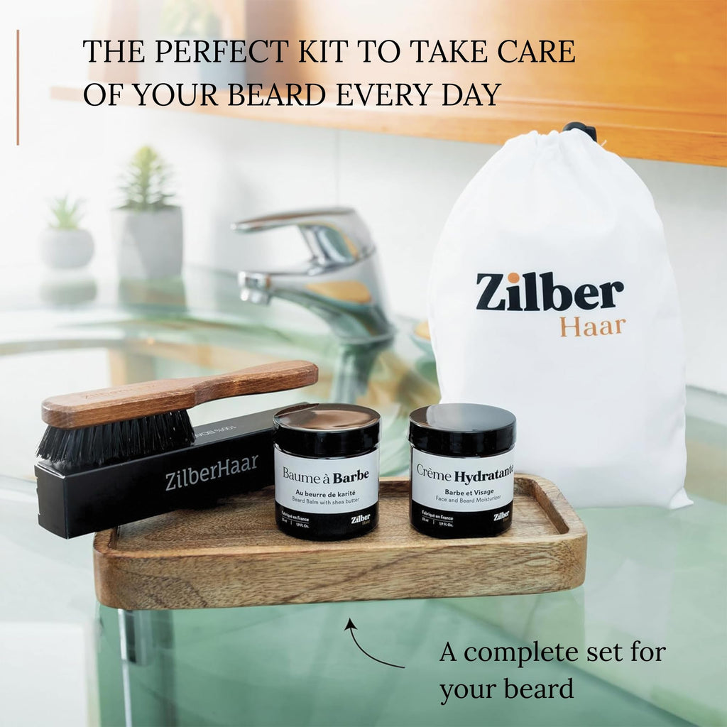 Beard Brush by ZilberHaar - Stiff Boar Bristles for Men's Grooming - Straightens and Promotes Growth - Works with Beard Oil and Balm - For Beard Kits