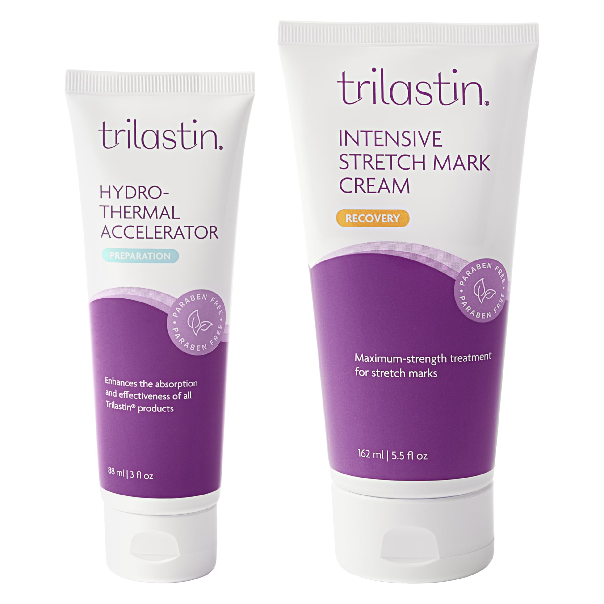 TriLASTIN Stretch Mark Cream & Serum Bundle - Intensive Stretch Mark Cream Treatment - Hyaluronic Acid Hydrothermal Accelerator - Maternity Skin Care Essential - 5.5 Oz Jar, 3 Oz Accelerator