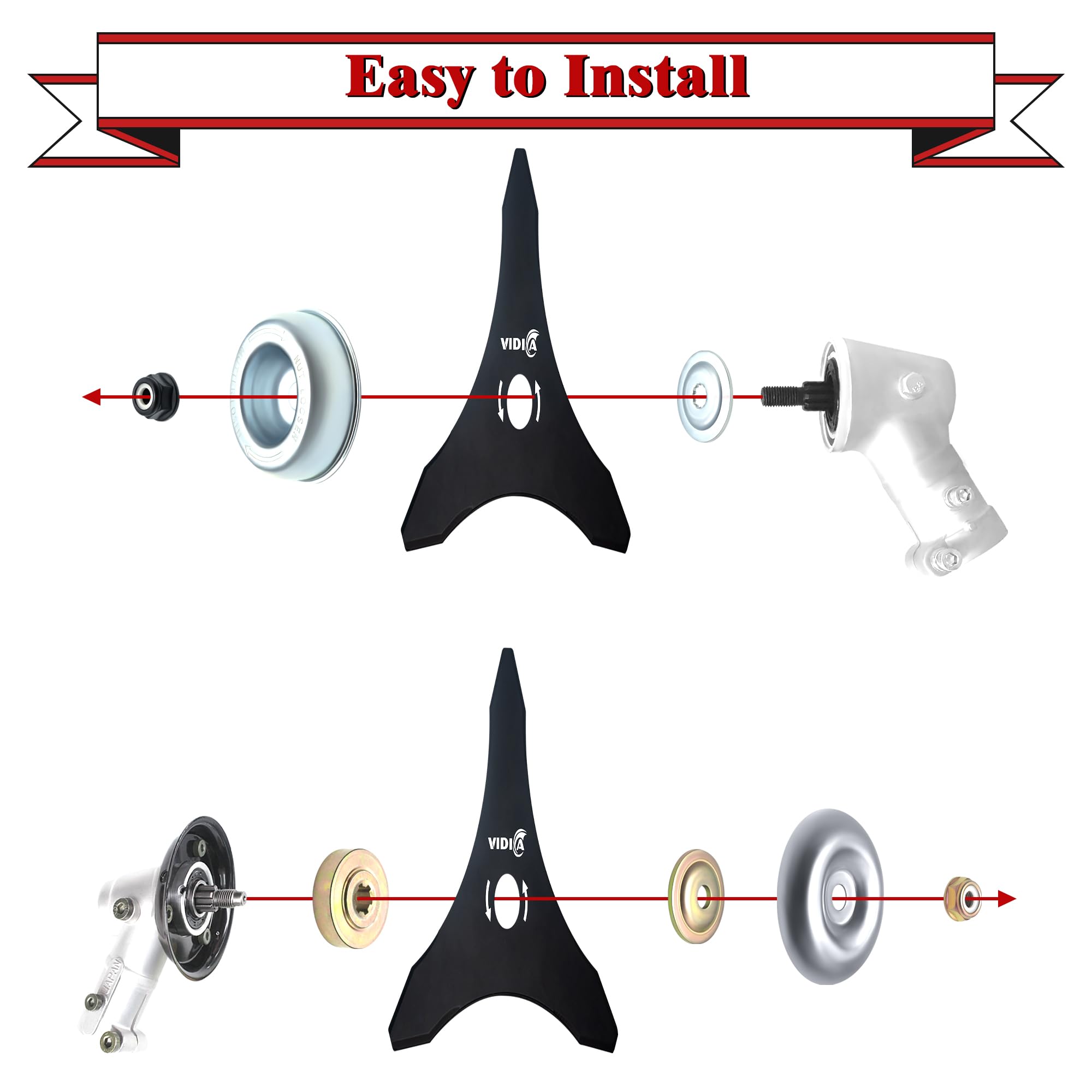 VIDICA 2 Pack Carbon Steel Brush Cutter Blades, 10" x 3 Teeth Weed Eater Blades for 20mm or 25.4mm Arbor, Compatible with Husqvarna, Stihl, Ego, Oregon, Hitachi, Makita Brush Cutter, Weed Wacker etc