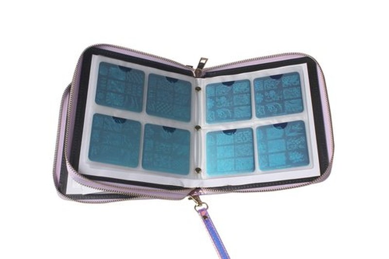 FingerAngel 120 Slots Nail Stamping Plate Holder Case Laser Style Rectangular Manicure Nail Art Plate Organizer with Double Zipper Nail Template Case (C)