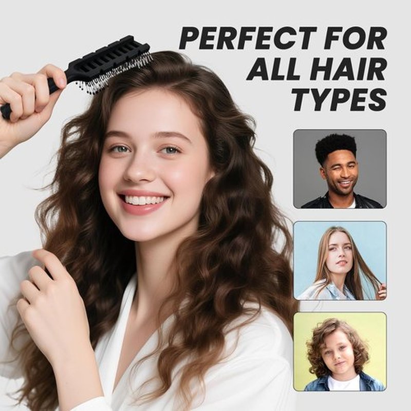 Balon Hair Brush - Speed Dry Vent Brush for Pain-Free Detangling | Ideal for Curly Hair (Black)