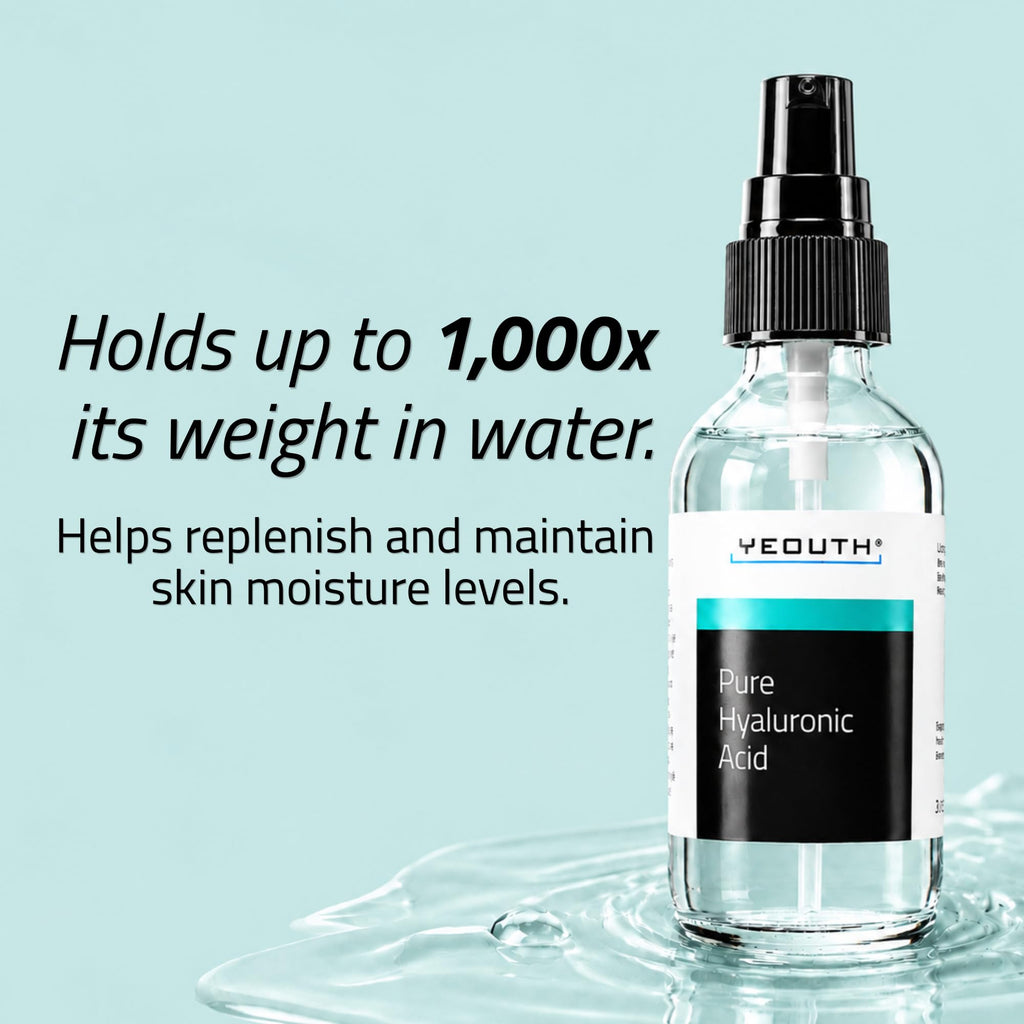 YEOUTH Pure Hyaluronic Acid Serum for Face with 99% Hyaluronic Acid, Plumping Hydrating Serum Targets the Appearance of Fine Lines, Dry and Dull Skin, 2 oz