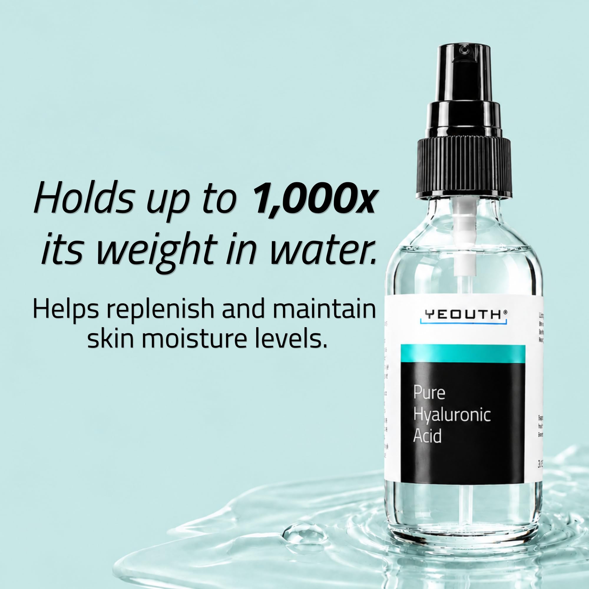 YEOUTH Pure Hyaluronic Acid Serum for Face with 99% Hyaluronic Acid, Plumping Hydrating Serum Targets the Appearance of Fine Lines, Dry and Dull Skin, 2 oz