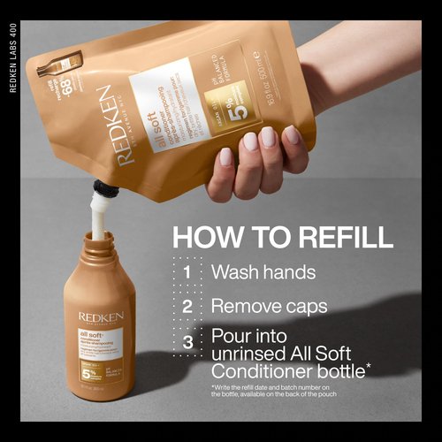 Redken All Soft Conditioner - Moisturizes & Hydrates Dry, Brittle Hair, Softens, Smooths & Adds Hair Shine, Conditioner & Detangler, Refillable