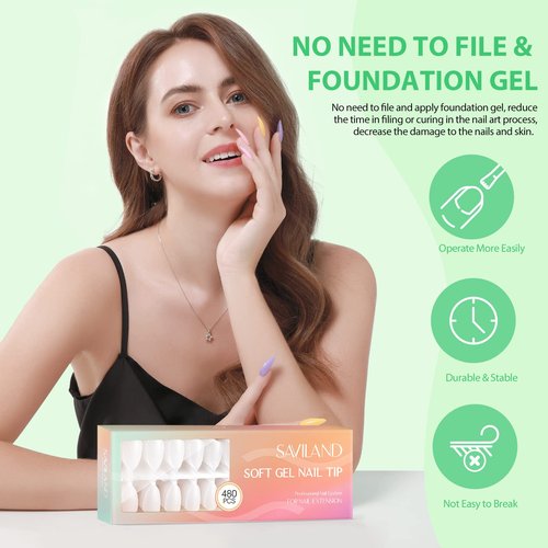 Saviland Press on Nail Glue Gel Set - 2PCS Solid Nail Glue Gel for Acrylic Nails Glue Gel for Press On Nails U V LED Glue Gel for Fake Nail Tips for Beginners Home DIY Nail Salon 15ML Each 6