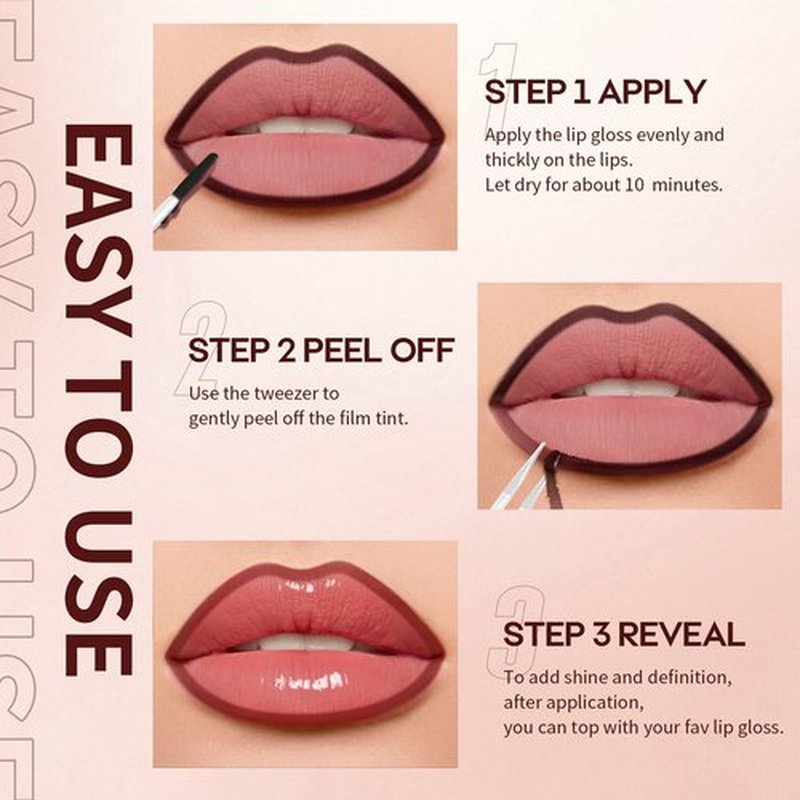 JUNECODE 3Pcs Lip Stain Peel Off Set, Peel Off lip Liner Stain Long Lasting Waterproof, Matte Lip Tattoo Tint Transfer Proof, Highly Pigmented Color Lip Makeup(#01+02+03)