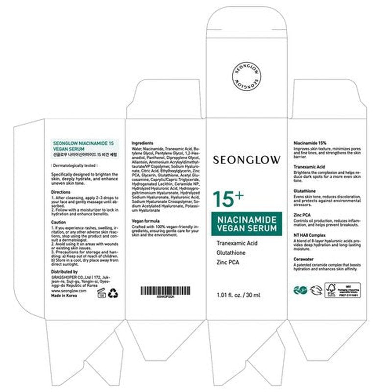 SEONGLOW 15% Vegan Niacinamide+ 3% Tranexamic Acid Serum: Korean Skin Care Niacinamide serum - Pore Minimizer for Face, Glutathione, Zinc PCA, 1.01 fl.oz.(30ml)