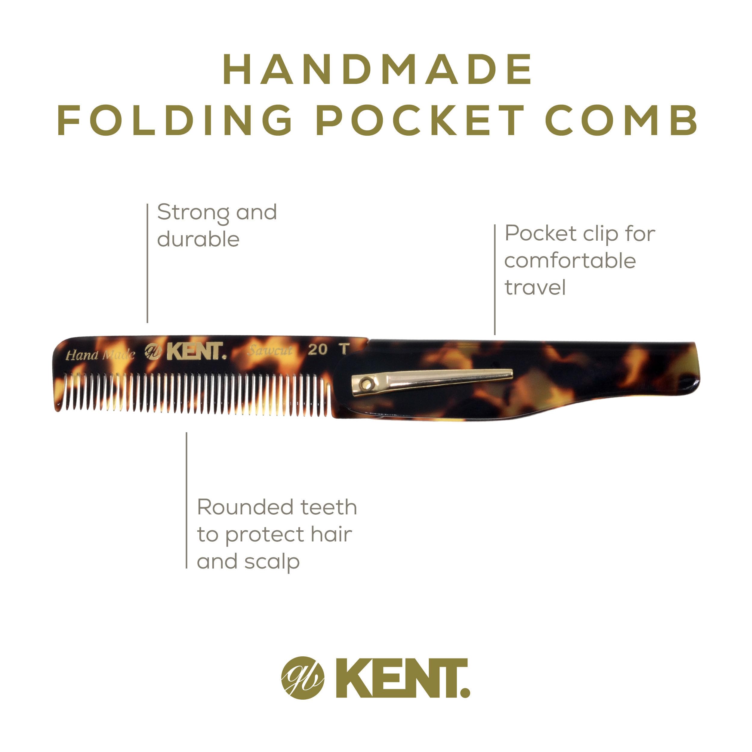 Kent Combs 20T, 81T, FOT for Men Beard Comb Set, Folding Comb for Travel and Home Care, Mustache and Mini Combs for Men, Handmade Mens Beard Grooming Set