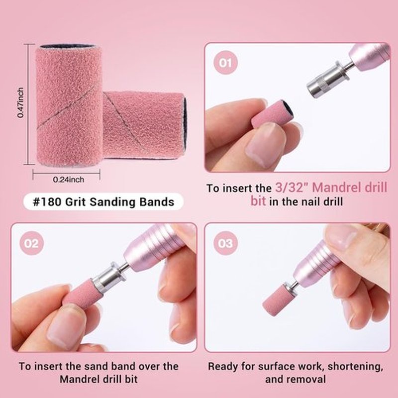 MelodySusie Nail Drill Bits - 100 Pcs Sanding Bands for Acrylic & Gel Manicures | 180 Fine Grit