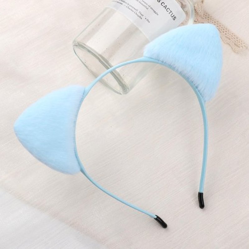 Totelux Cat Ears Headband Plush Hair Band Animal Ears Hair Hoop Cute Hair Accessories for Women Girls Birthday Party Supplies Light Blue