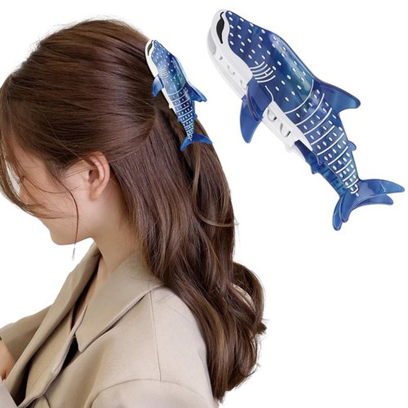 Dark Blue Whale Shark Hair Clips, Hapdoo Cute Ocean Sea Animal Hair Claw Clip for Women Girls, Acetate Nautical Marine Hair Accessories Gift