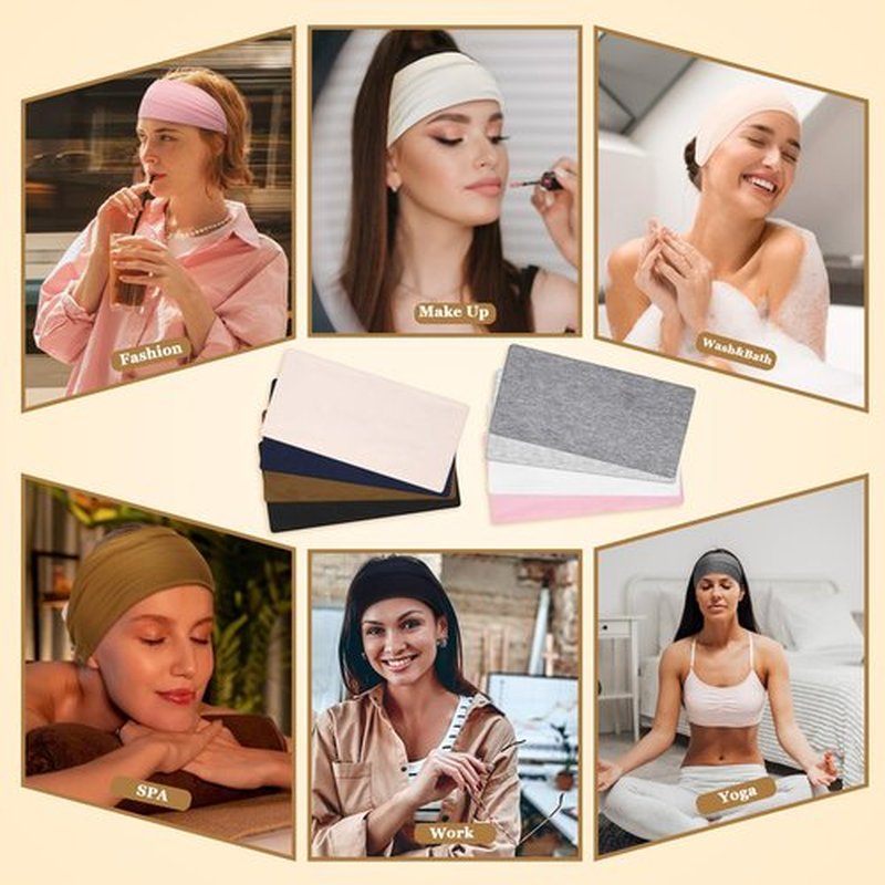 ProSuites 8 Pack Wide Headbands for Women, Elastic Soft Fabric Hair Bands Hair Warp for Daily Workout Yoga Running, Non Slip 8 Colors