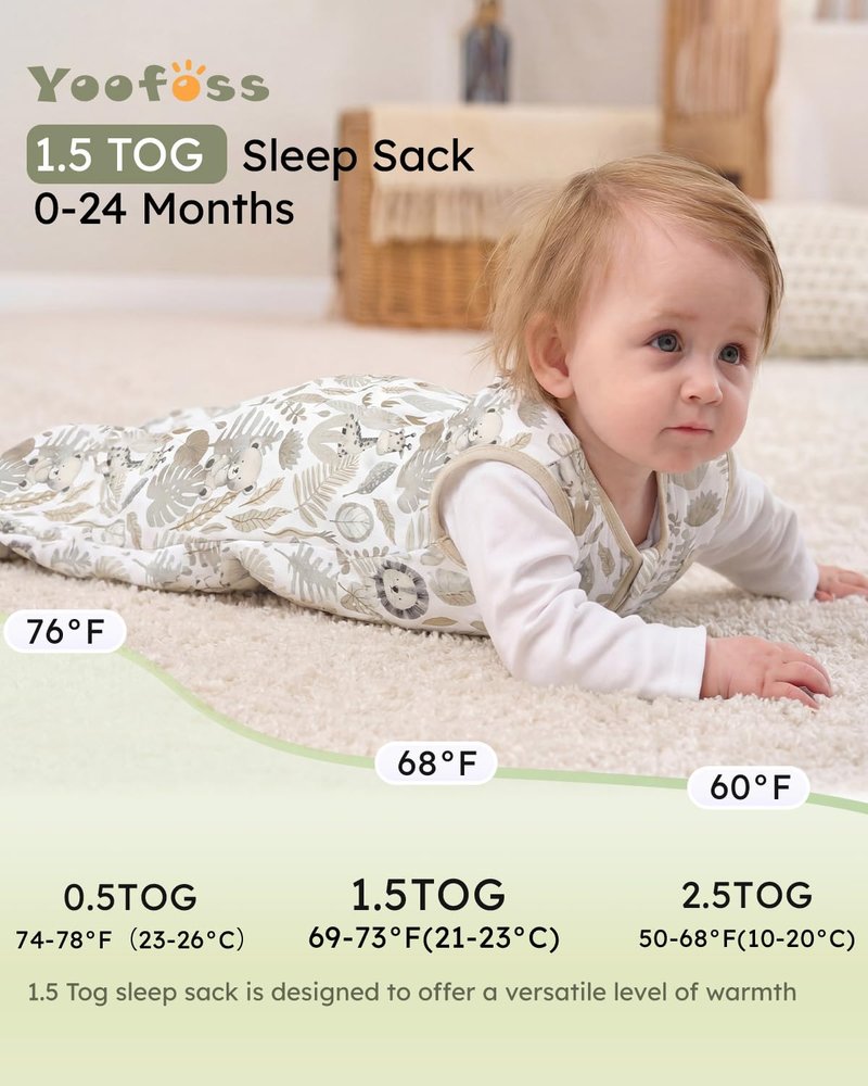 Yoofoss Baby Sleep Sack | 1.5 Tog Wearable Blanket for Infants 0-6 Months | 100% Organic Cotton, Soft & Warm