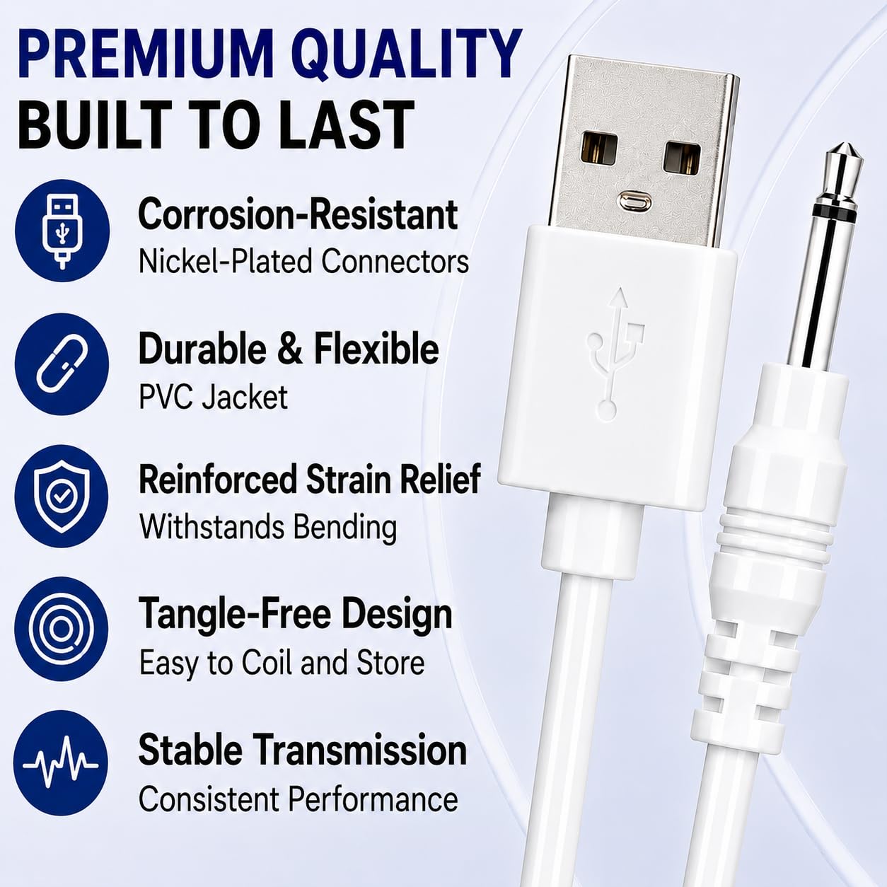 VibeMax (2 Pack) Massager Charger – Fast Charging USB Cable | 2.5mm DC Charger Cord