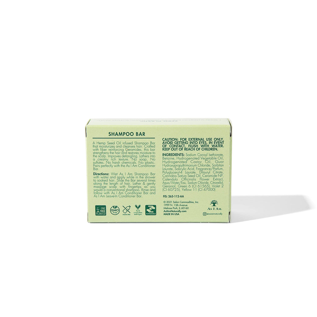 As I Am Hemp Seed Oil Shampoo Bar - 3.5 ounce - with Ceramides, Calendula, Betaine, & Safflower - Made in USA