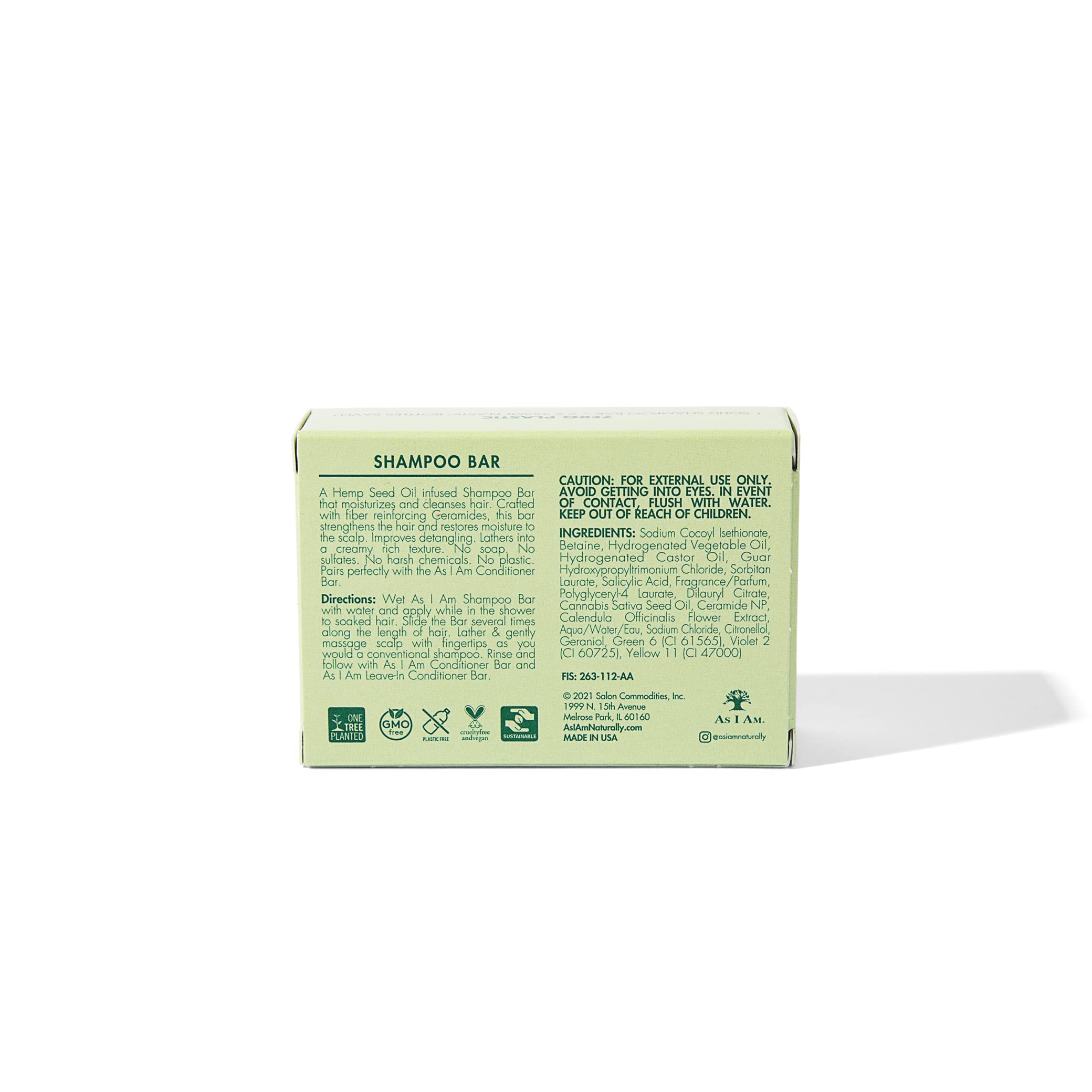As I Am Hemp Seed Oil Shampoo Bar - 3.5 ounce - with Ceramides, Calendula, Betaine, & Safflower - Made in USA