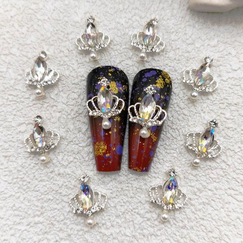 32pcs Rhinestone Metal Crown Nail Charms Shiny Silver Nail Rhinestones Exquisite Nail Art Design 3D Alloy Crown Nail Charms for Acrylic Nails Decorations Crystal Nail Jewels for Women Manicure