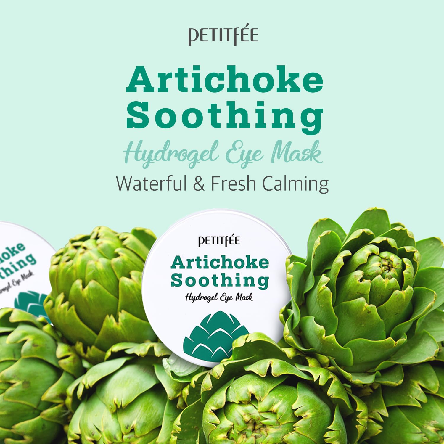 Petitfee Artichoke Soothing Hydrogel Eye Mask 60ea (30pairs) - Soothing Eye Patch with Artichoke, Mugwort, Cabbage, Broccoli Extracts, Hydrates Under Eye Area, Cooling, Calming, Refreshing Eye Care