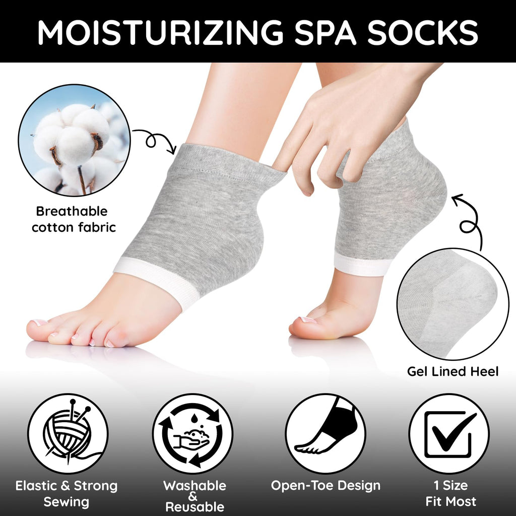 Segbeauty 16pcs Lotion Socks for Dry Feet Overnight, 8 Pairs Moisturizing Heel Gel Socks for Dry Feet Cracked Heel, Foot Care Feet SPA Socks for Men and Women, Open Toe Foot Socks Sleeping Overnight