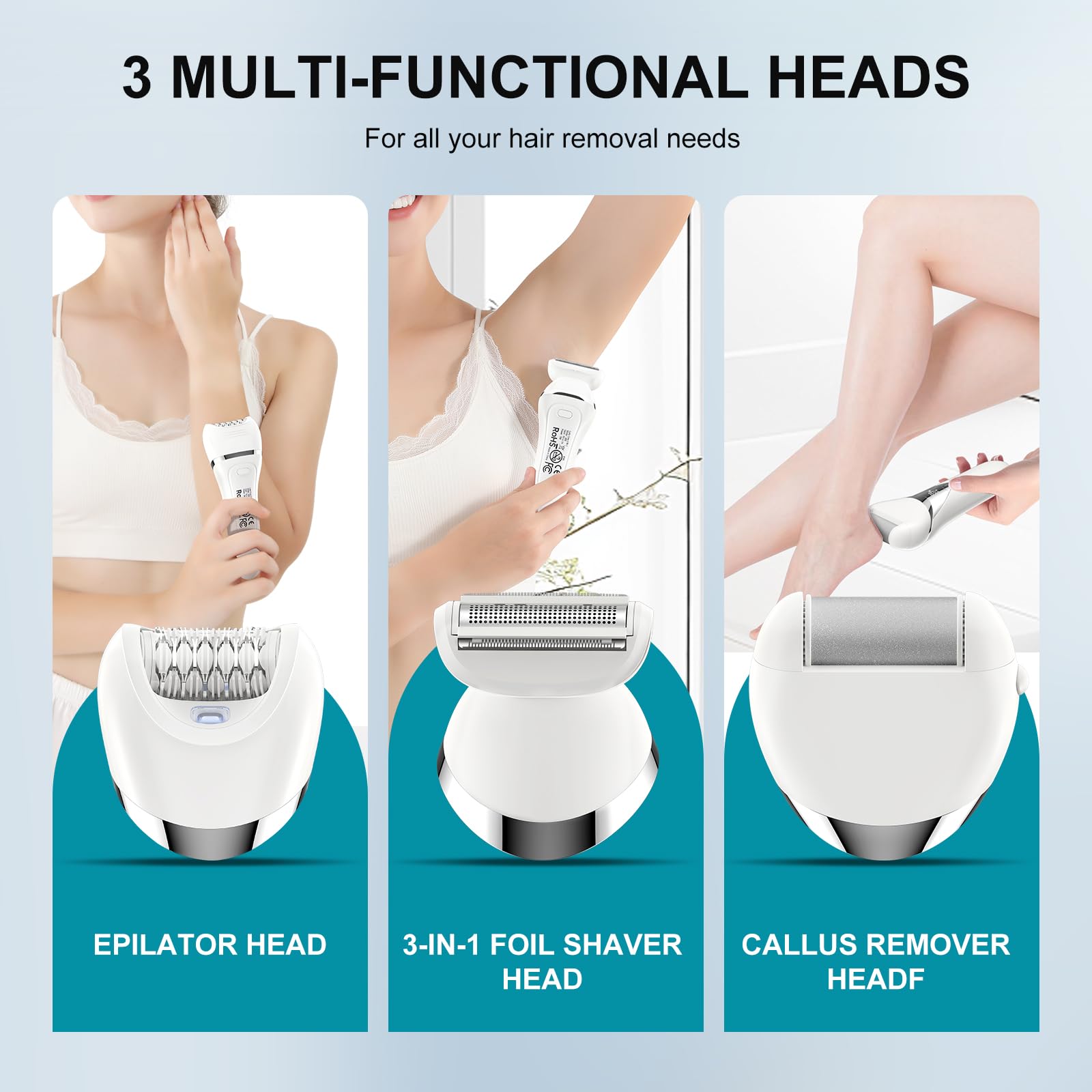 Electric Bikini Epilator for Women, 5 in 1 Hair Removal for Face, Chin, Arm, Leg, Armpit, Bikini Trimmer, IPX6 Waterproof, USB Rechargeable, Wet & Dry Lady Shaver,2 Speeds & 5 Cutter Heads