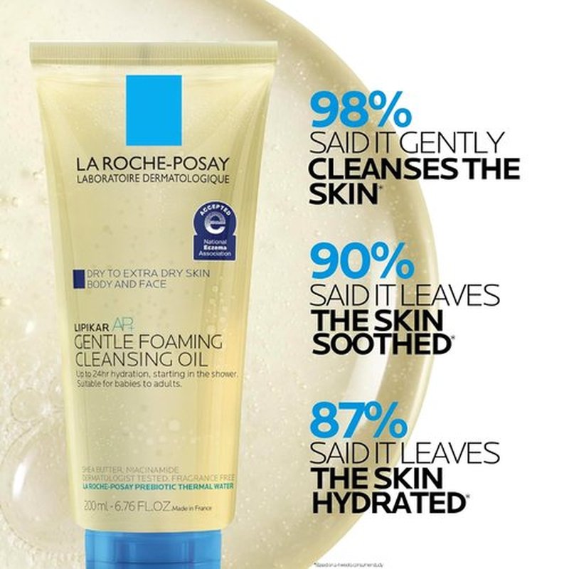 La Roche-Posay Lipikar AP+ Gentle Foaming Cleansing Oil - Hydrating Face & Body Cleanser, Fragrance-Free, 24-Hour Moisture