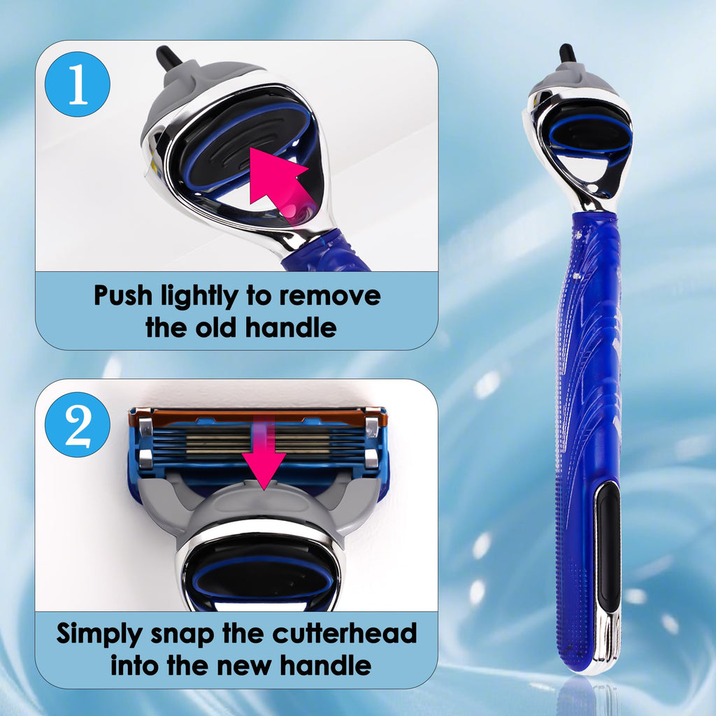 TOCCOOL Silicone Razor Handle Replacement, Men's Shaving Razor Handle, Compatible with Gillette Fusion 5 Proshield & Proglide Blade Refill (Blue)