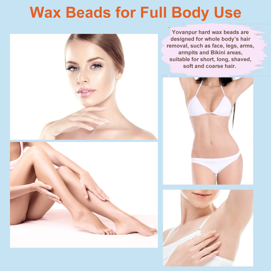 Yovanpur Hard Wax Beads for Brazilian Waxing, Sensitive Skin, Face, Eyebrow, Back, Chest, Legs At Home - Pearl Wax, 300g/bag (Dark Green)